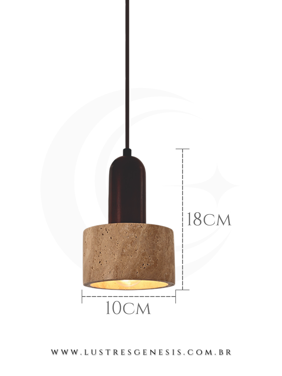 Pendente 10x18cm Travertino Amarelo Madeira Marrom para Bancada de Cozinha Lavabo Cabeceira Gourmet